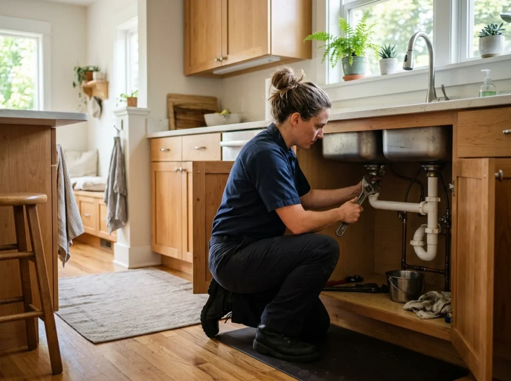 Working on supply lines under a sink